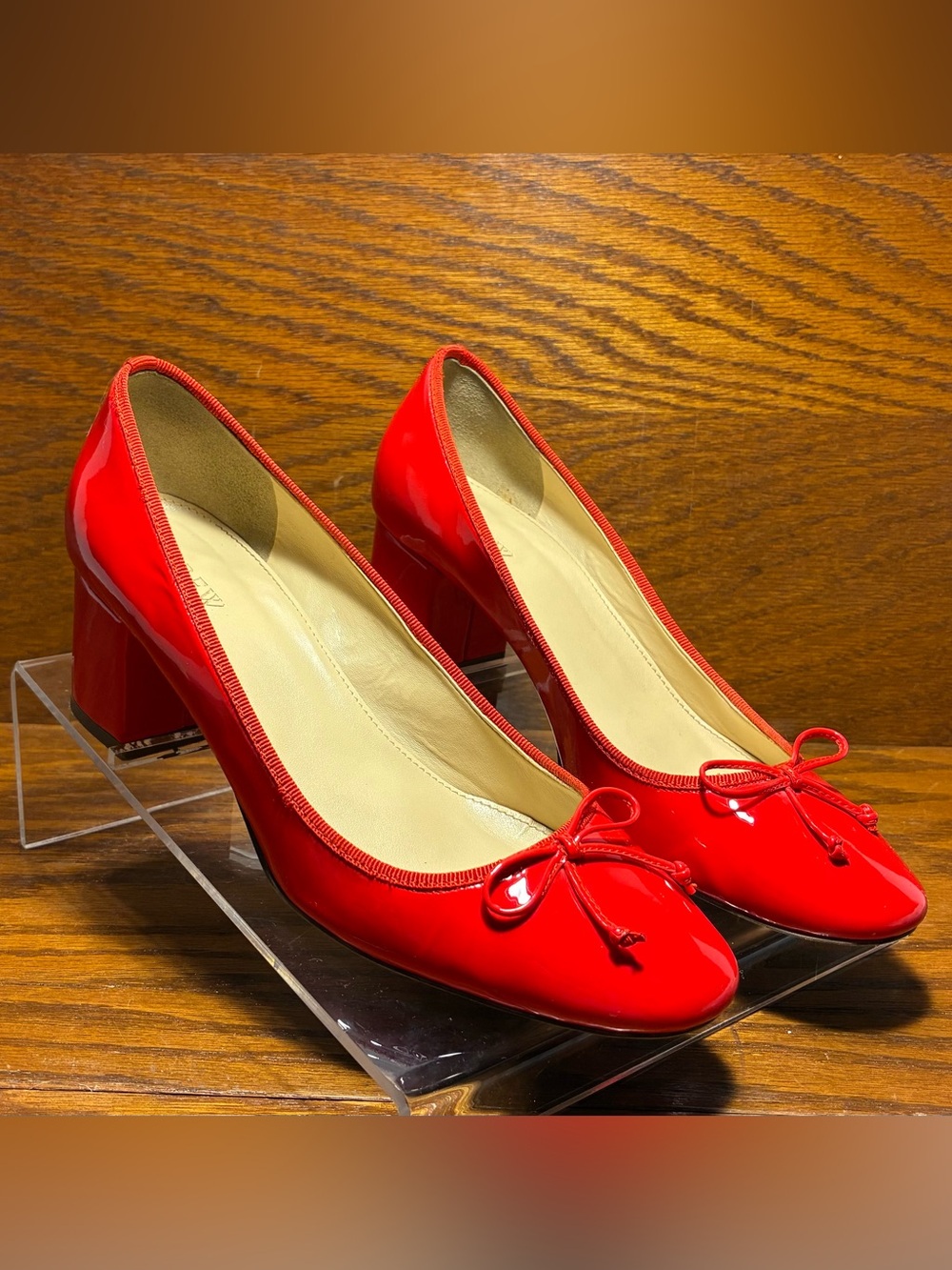 J.Crew Red Patent Leather Ballet Bow Block Heels Size 7.5